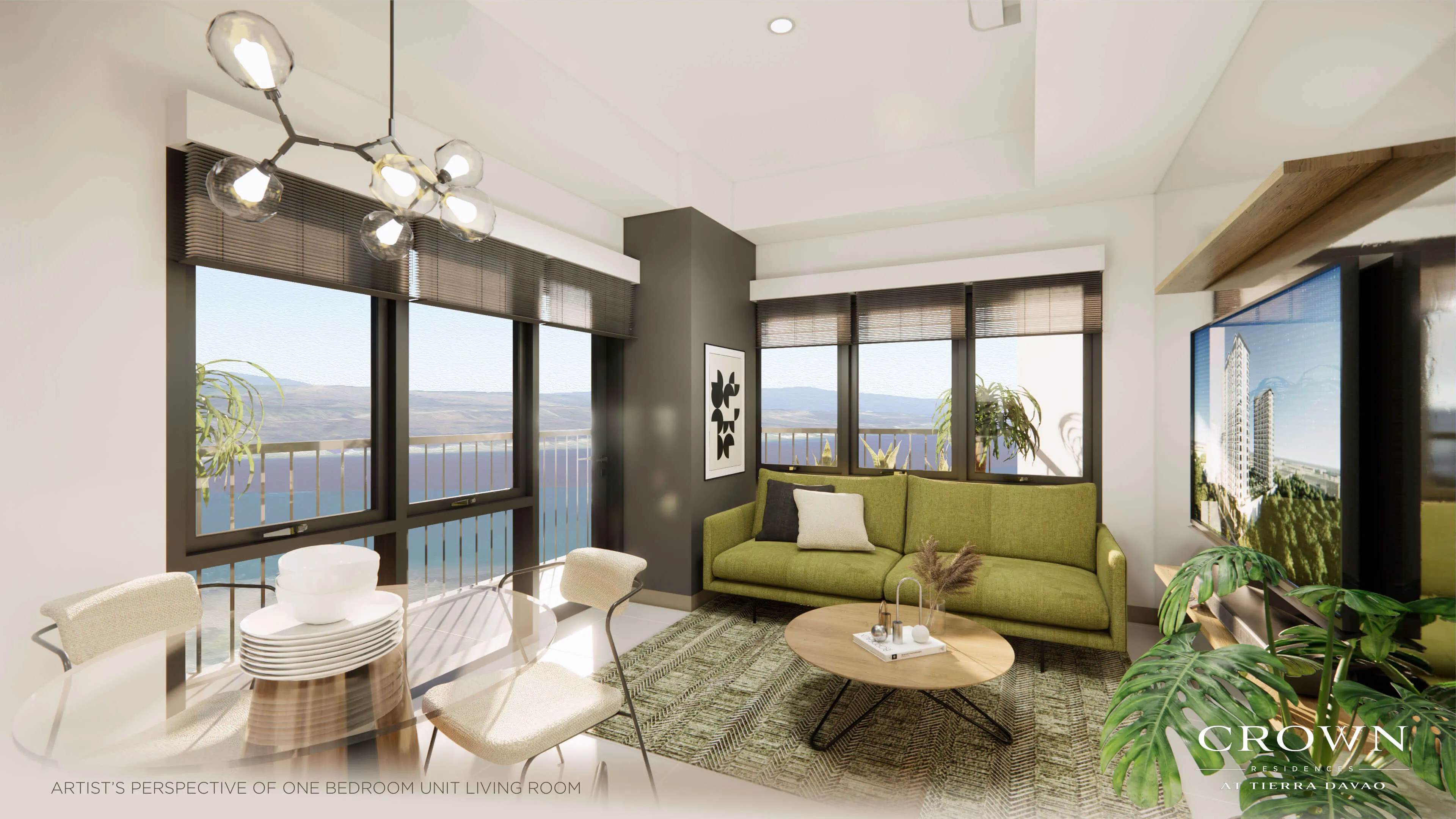 Crown Residences Artist's perspective of 1 BR unit living room