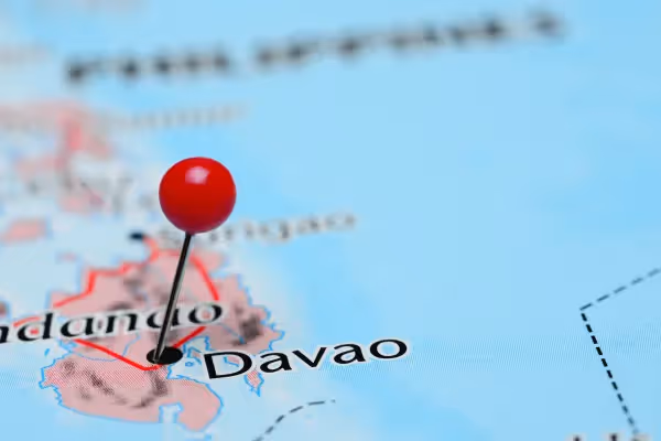 Map with a pin marking Davao in the Philippines.