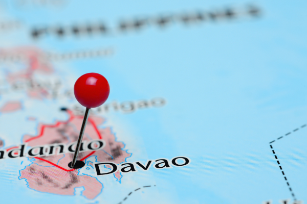 Map with a pin marking Davao in the Philippines.
