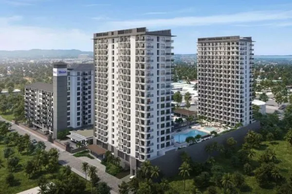 Aerial view of Torre Lorenzo Davao’s three modern high-rise buildings with balconies