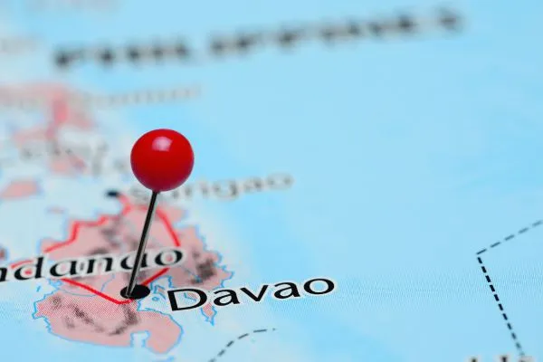 Davao marked on a map, illustrating its position in the southern Philippines and nearby regions.