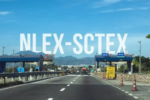 NLEX-SCTEX highway toll road with vehicles and mountains