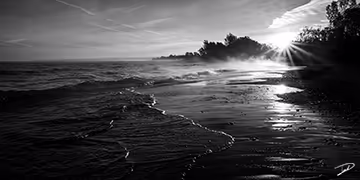 Presque Isle, Erie, PA. Sunrise in black and white