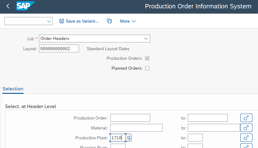Screenshot einer COOIS-Transaktion von S4/HANA aus dem Jahr 2019