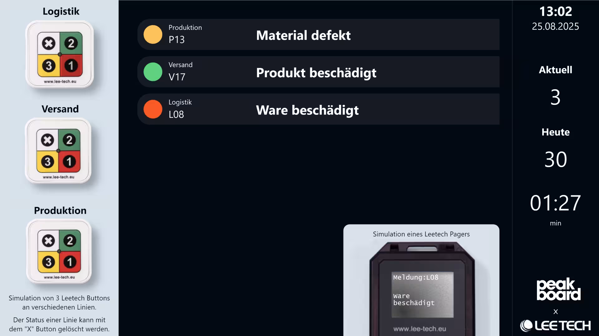 Digitales Rufsystem mit Touchscreen und Statusanzeigen zur Kunden- oder Patientenkommunikation