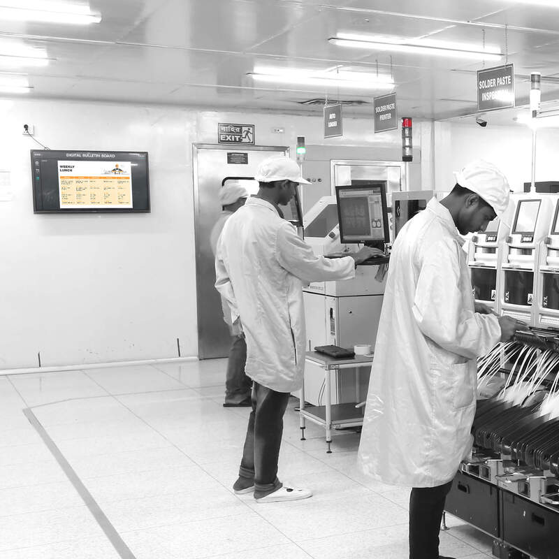 Digital bulletin board on wall