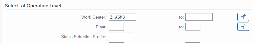 Screenshot Select. at Operational Level: COOIS-Transaktion von S4/HANA aus dem Jahr 2019
