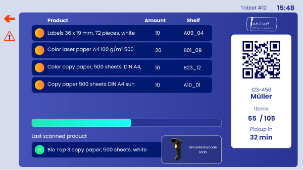 Peakboard paperless order picking dashboard showing fleet and logistics overview