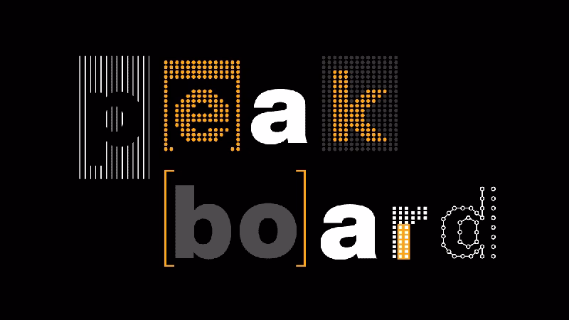 Peakboard logo in modern typography on a black background.