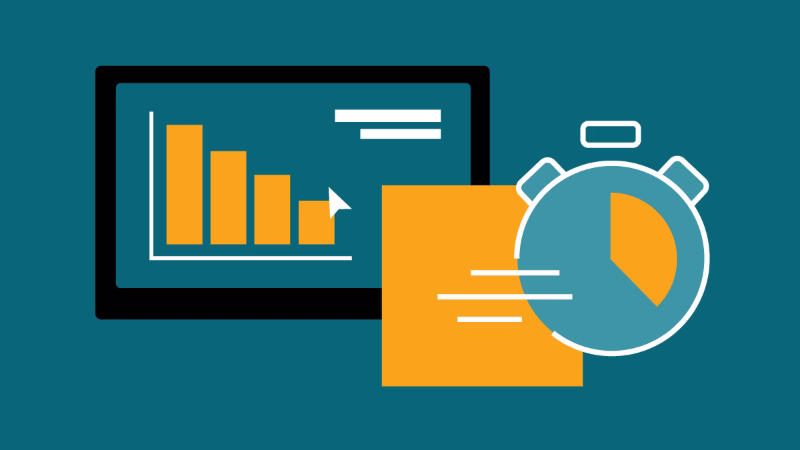 Illustration with a diagram and stopwatch as a symbol for performance analysis and KPI tracking.