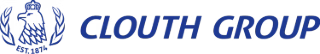 Logo der Clouth Group: stilisierter Schriftzug mit blauem Symbol