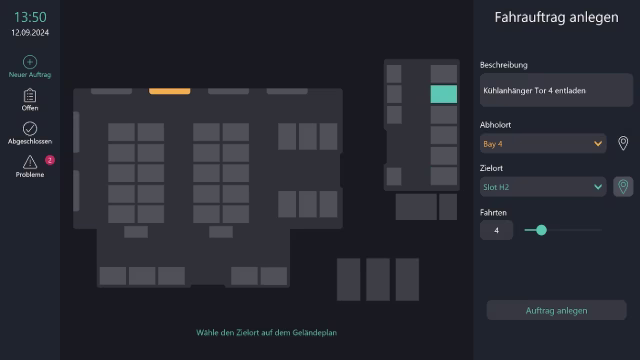 Peakboard Staplerleitsystem zur digitalen Planung und Zuweisung von Fahraufträgen für die Staplerflotte.