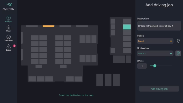 Peakboard forklift dispatch system for planning and assigning driving orders across the forklift fleet.