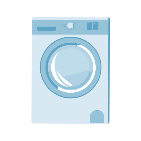 A front-loading washing machine with a digital display and control knob on top.