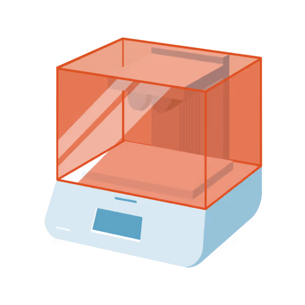 A 3D printer with its lid open, ready for printing.