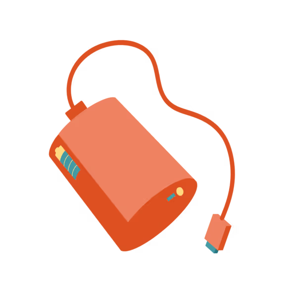 Red handbag with a single strap, featuring a side pocket with multicolored accents.