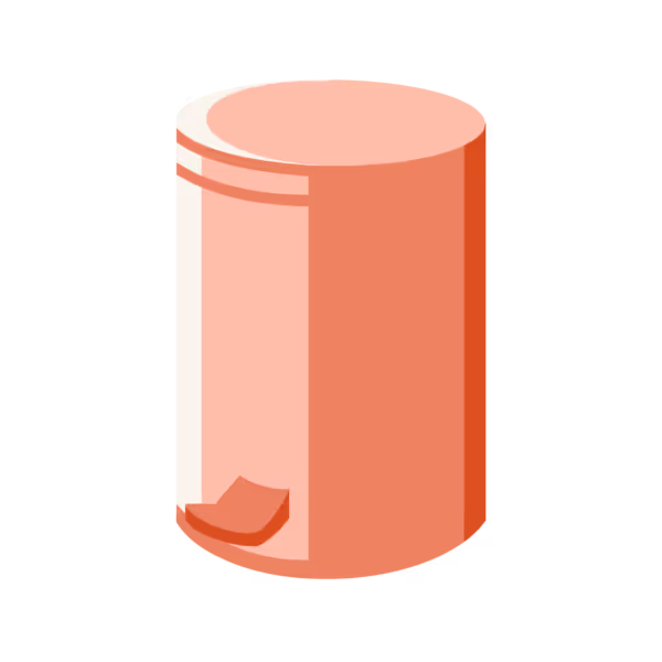 A red, cylindrical trash can with a foot pedal for opening.