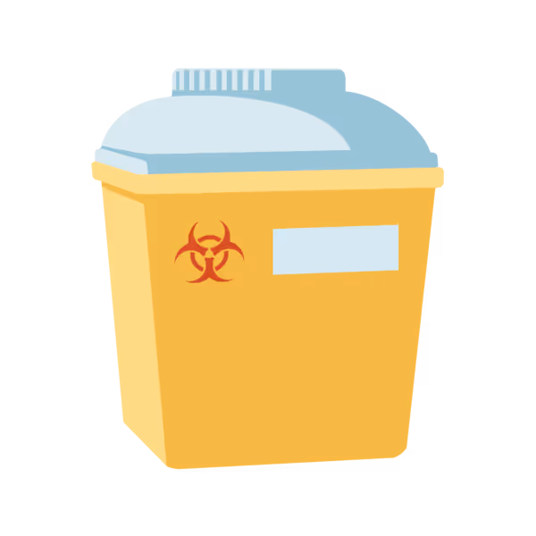 Yellow medical waste bin with a biohazard symbol on the front.