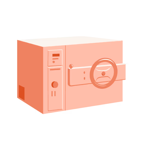 A red steering wheel is mounted on a desktop computer tower.