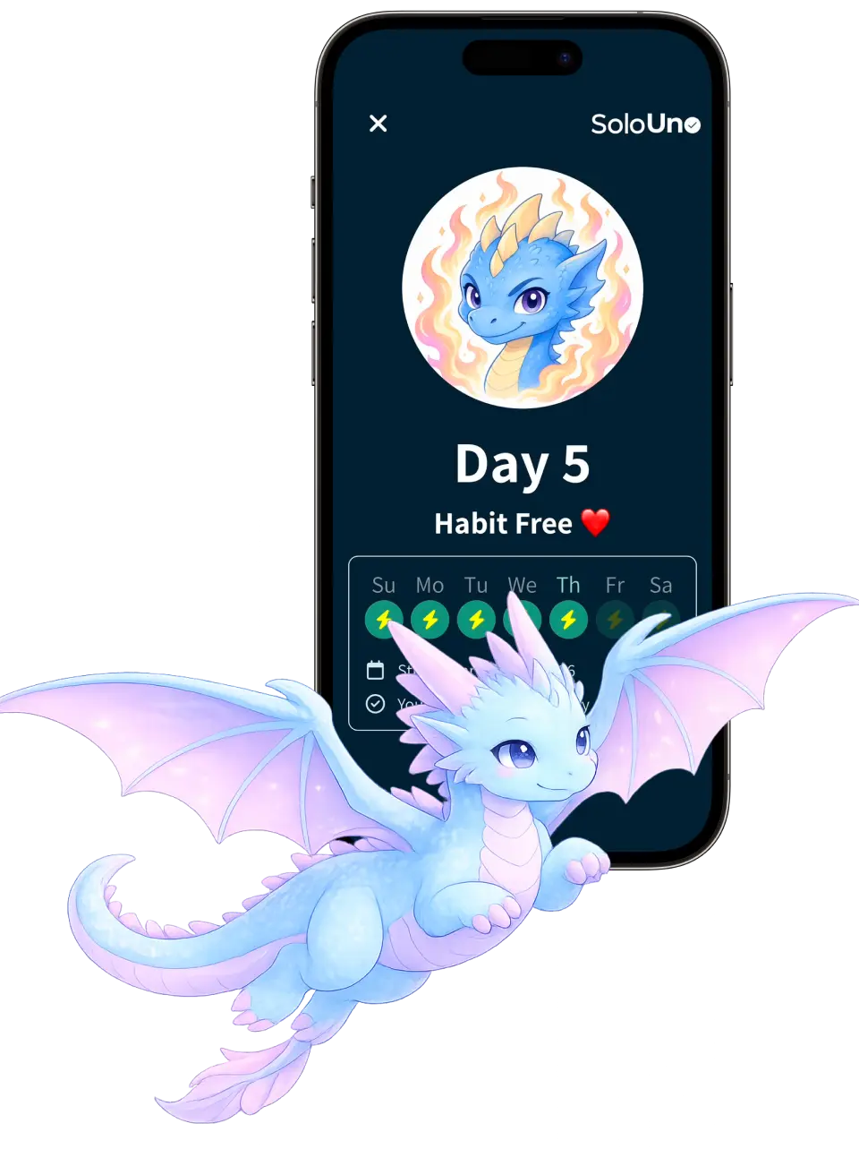 SoloUno is a self-help app for nail biting - the SoloUno dragon breaks free from nail biting