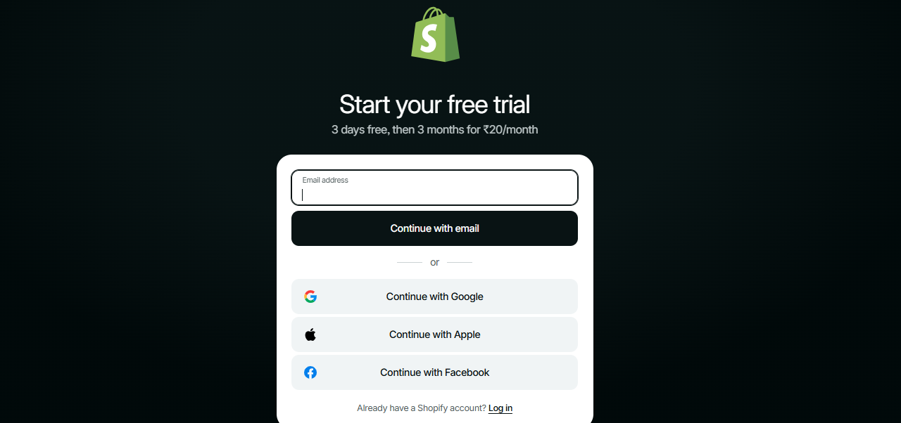 Shopify Account Creation