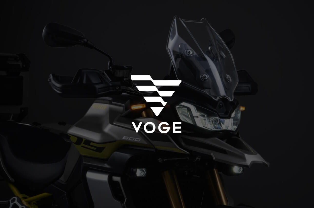 A black motorcycle with Voge logo on top