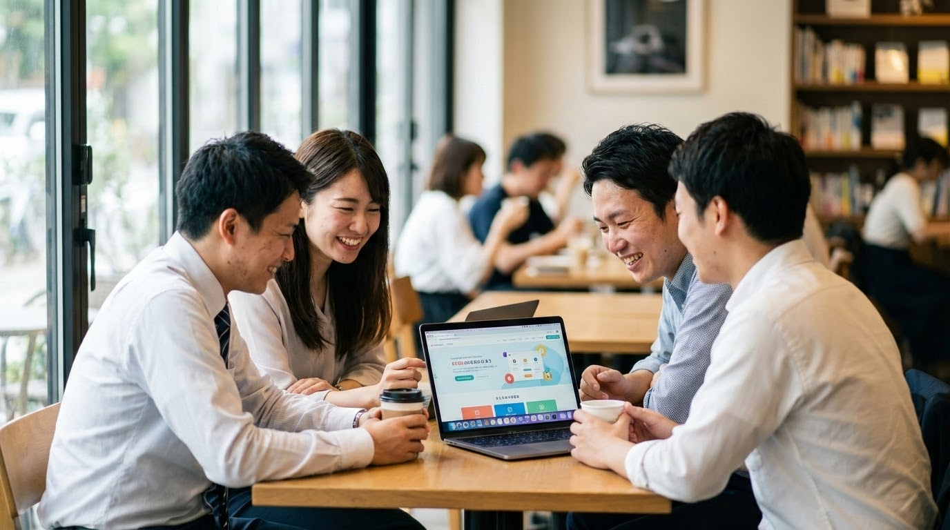 ภาพประกอบแสดงคนทำงานร่วมกันในการออกแบบ UX/UI โดยมีกราฟและตัวอย่างหน้าจอแสดงอยู่