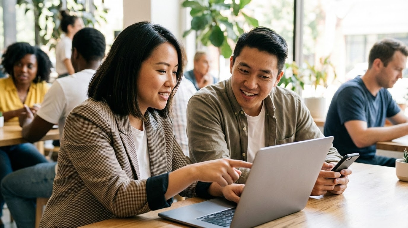 ภาพประกอบแสดงผู้ใช้กำลังทดลองใช้งานเว็บไซต์ใหม่ด้วย AI Clairify™ บนคอมพิวเตอร์