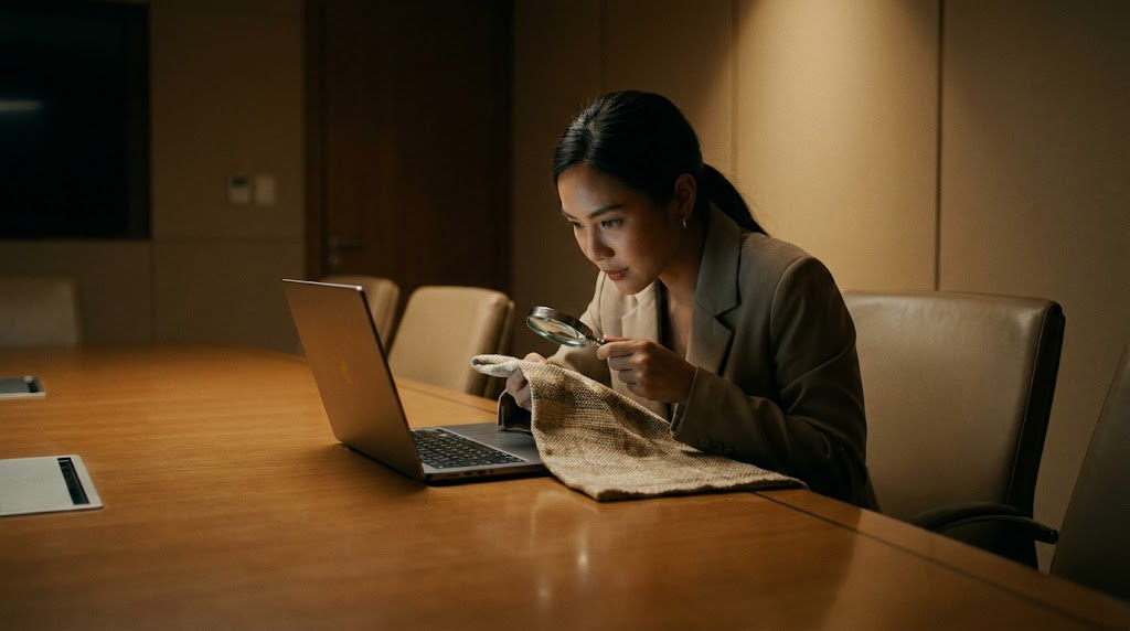 เจ้าของแบรนด์แฟชั่นทำมือมองคำตอบ AI Search บนแล็ปท็อปที่ไม่มีชื่อแบรนด์ตัวเอง