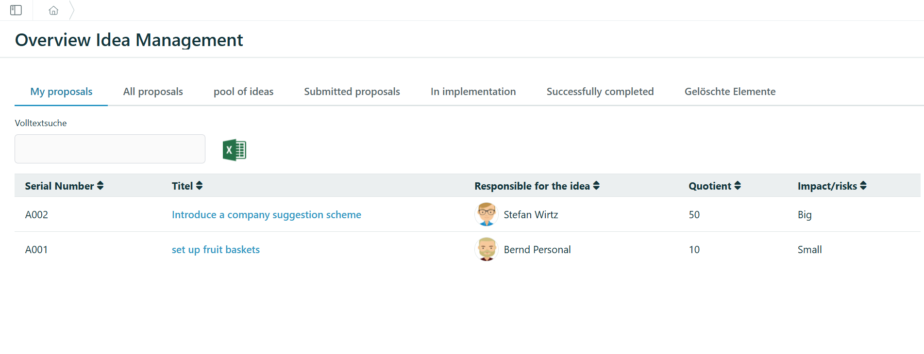 Idea management screenshot