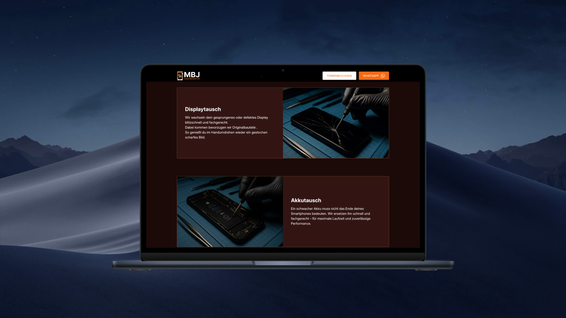 Screenshot einer Website-Anwendung auf Desktop