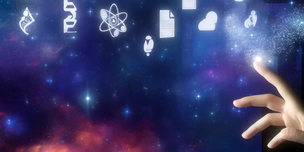 abstract hand and icons