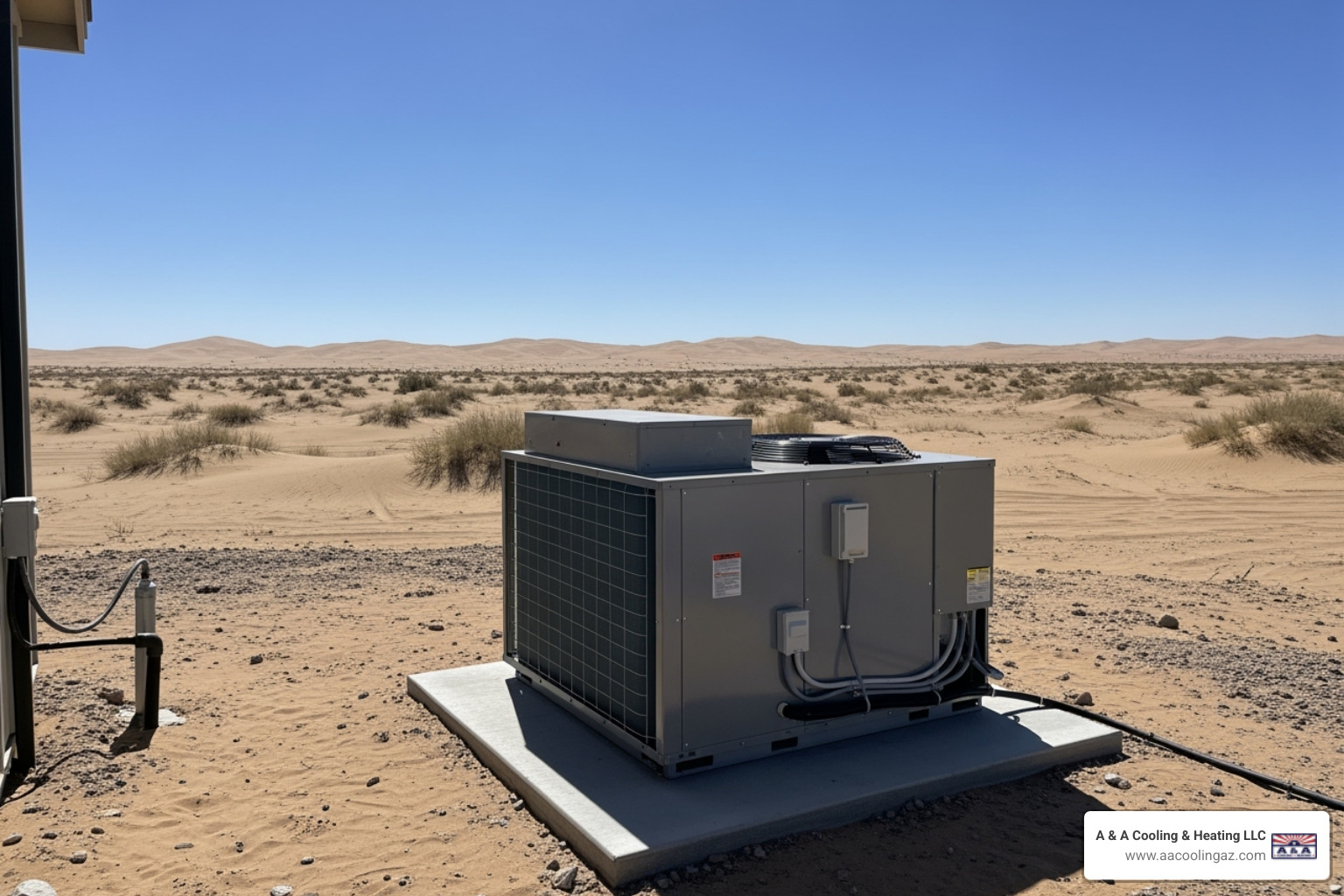 Outdoor AC unit in a desert landscape - HVAC contractor Mesa