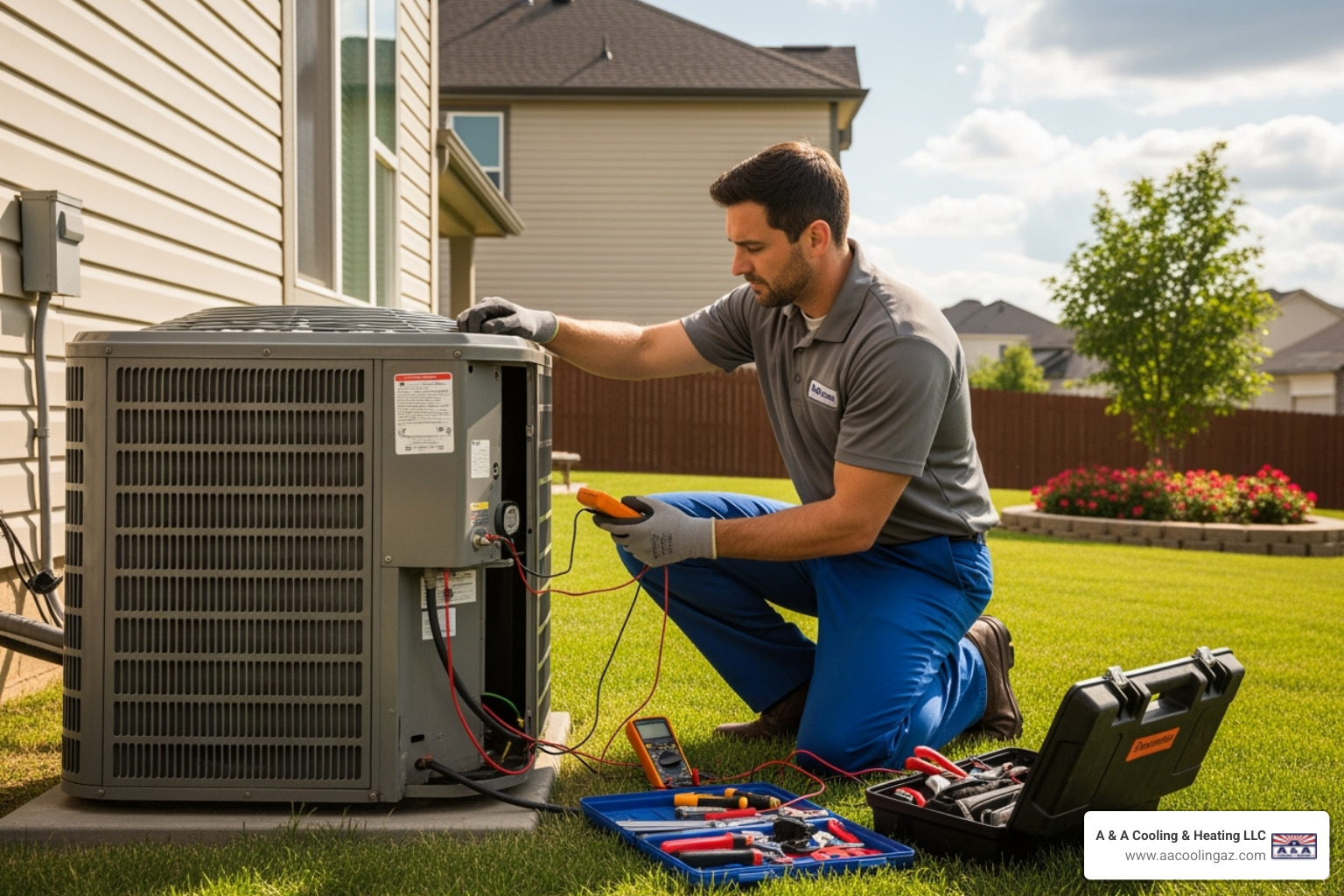 Professional technician servicing an HVAC system - HVAC contractor Mesa
