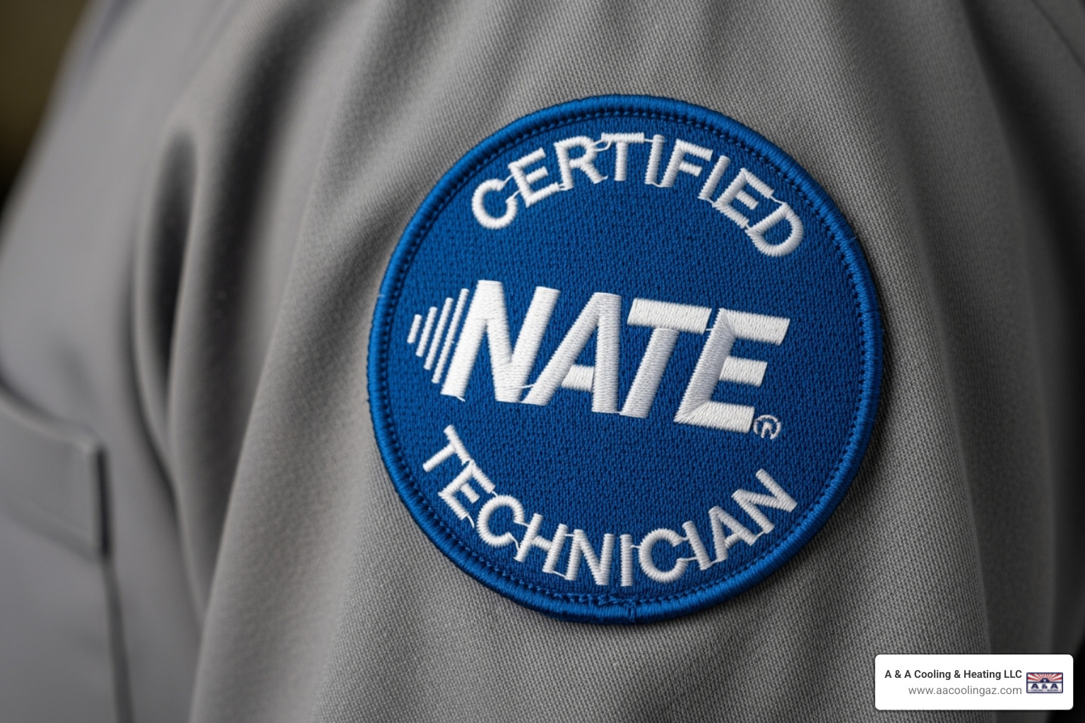 technician's NATE certification patch on their uniform - heating repair apache