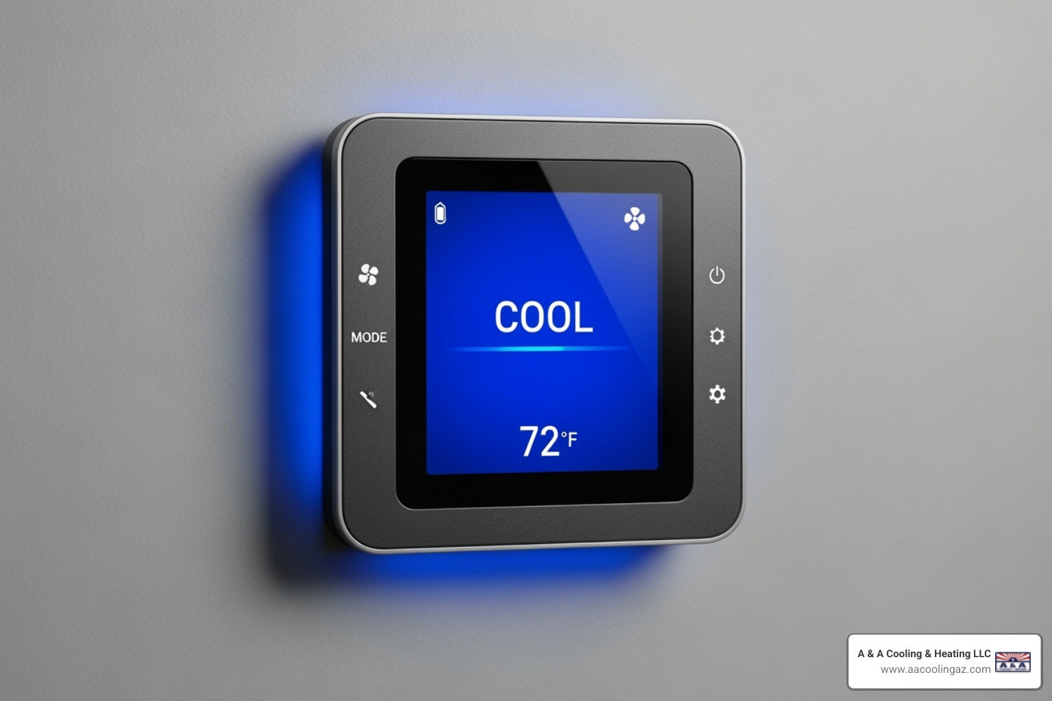Modern thermostat displaying the 'COOL' setting - AC blowing hot