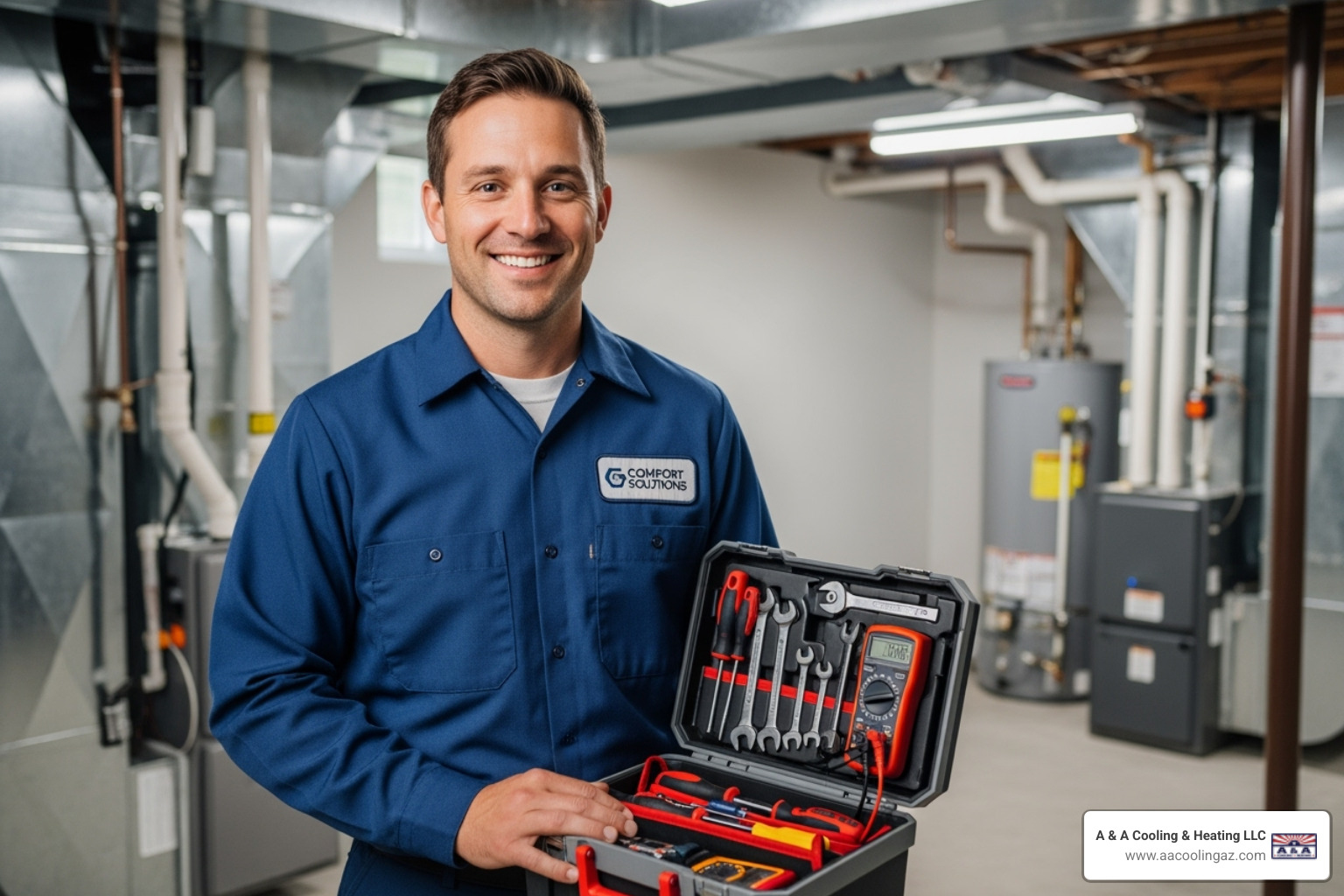 friendly technician with a toolkit - affordable ac repair chandler az