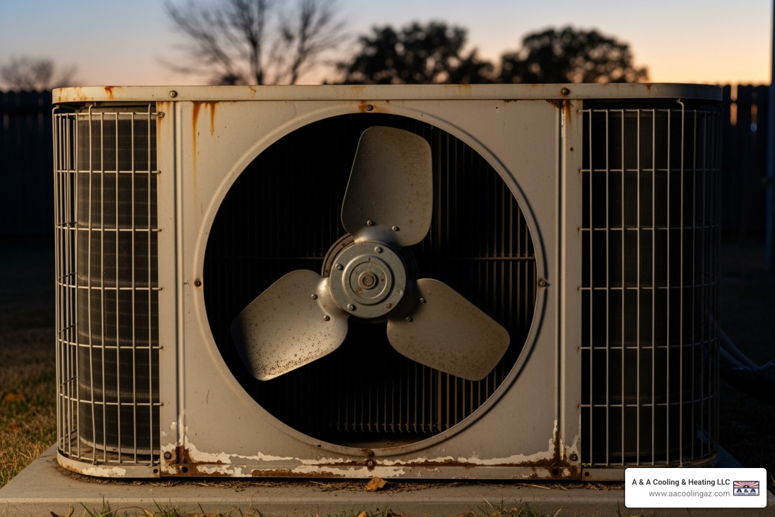 AC outdoor unit with a focus on the fan - affordable ac repair chandler az