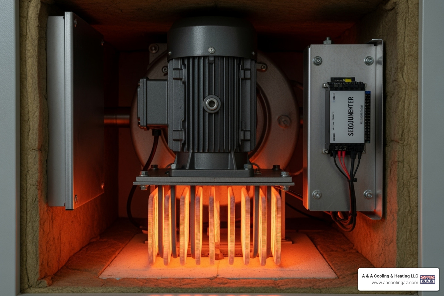 Inside of an electric furnace with key components labeled - Electric furnace repair