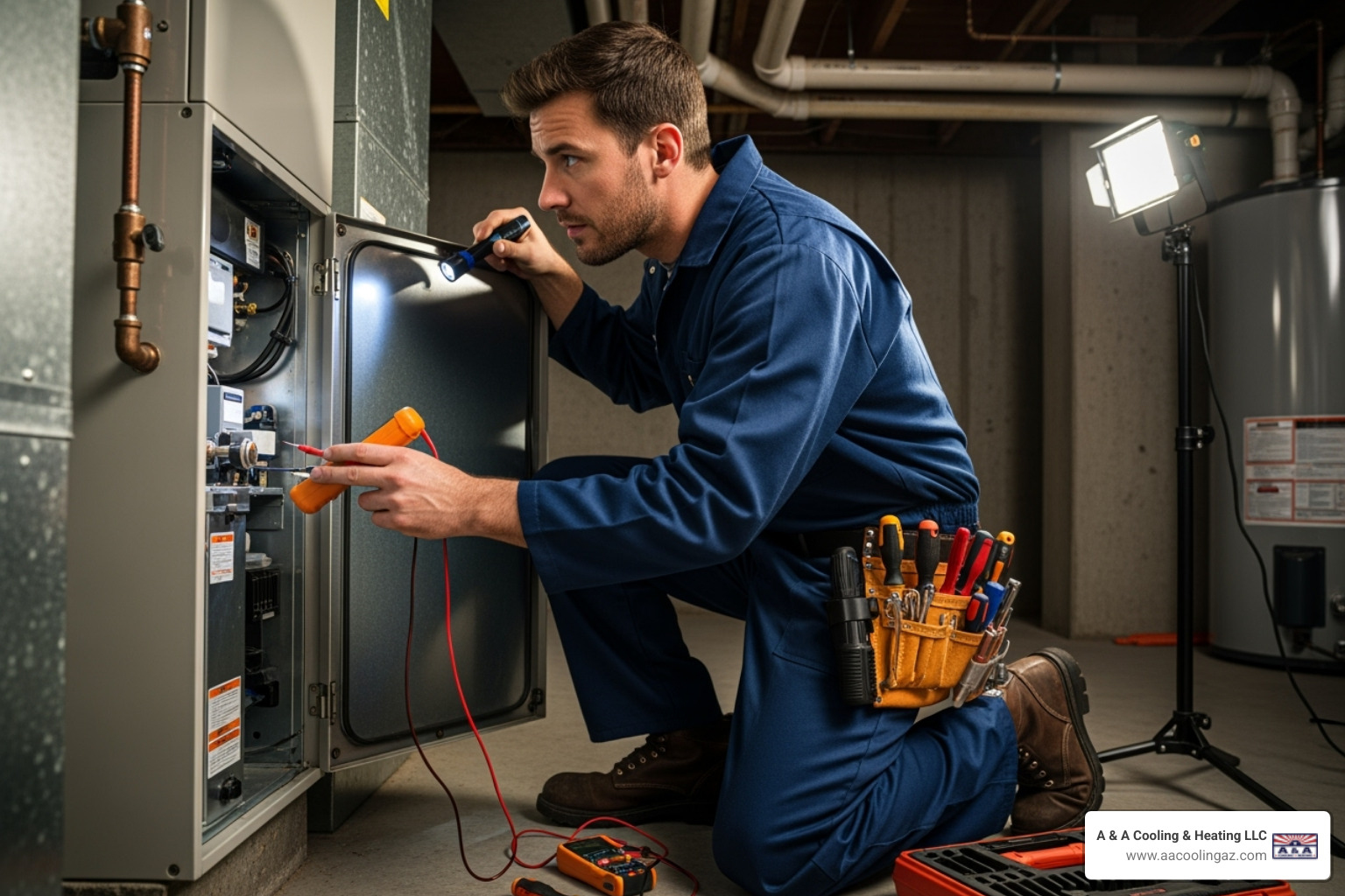Professional HVAC technician working on an electric furnace - Electric furnace repair