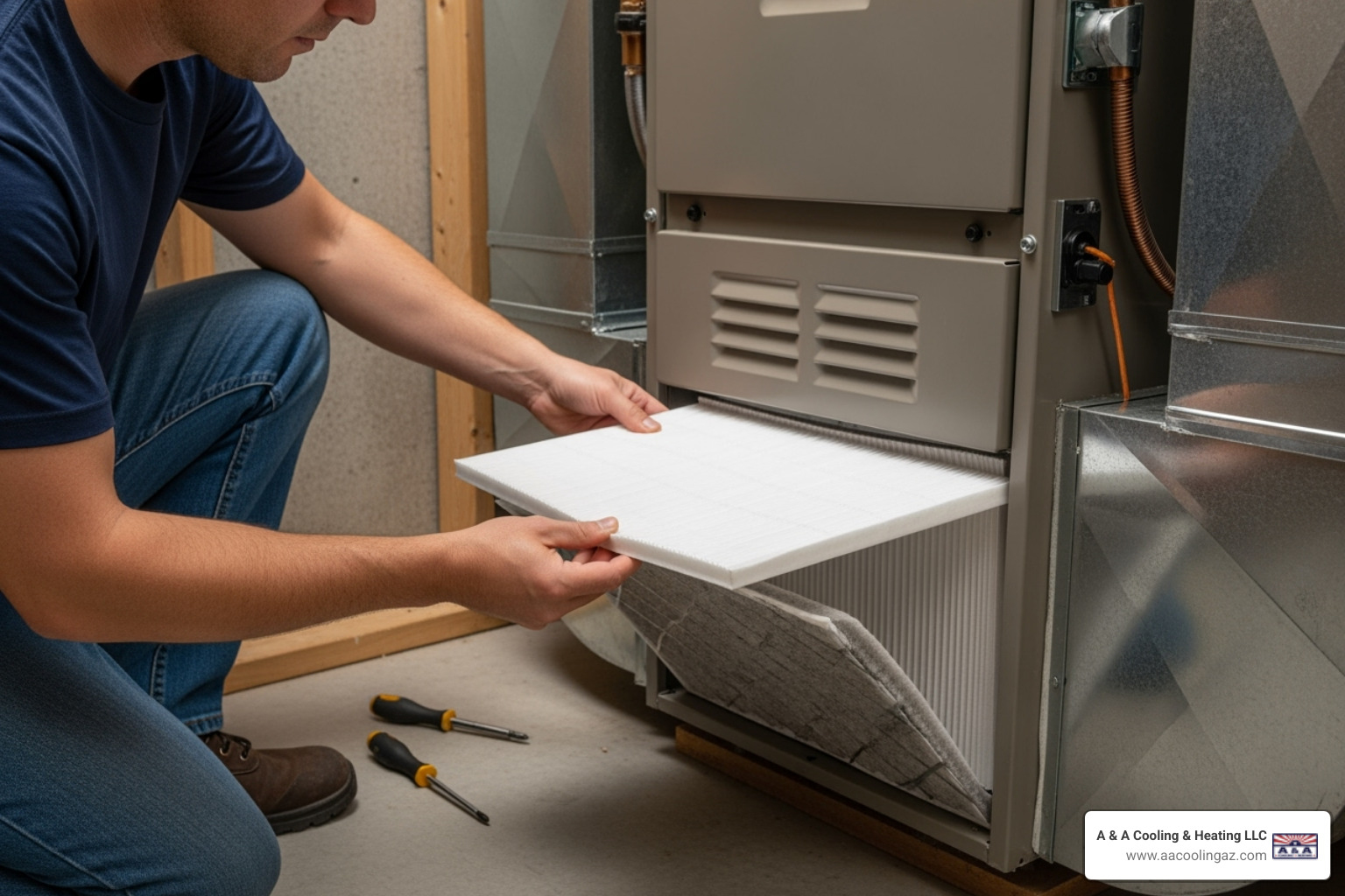 A homeowner safely changing an air filter - AC compressor not working