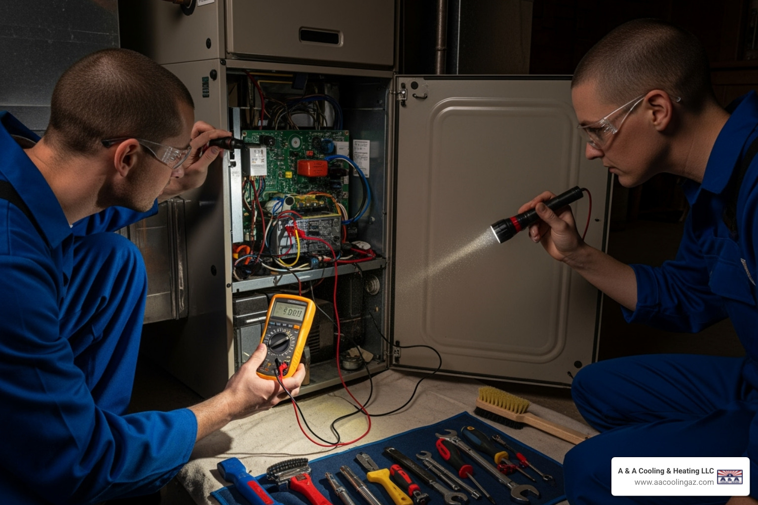 A technician performing a furnace tune-up - emergency furnace repair