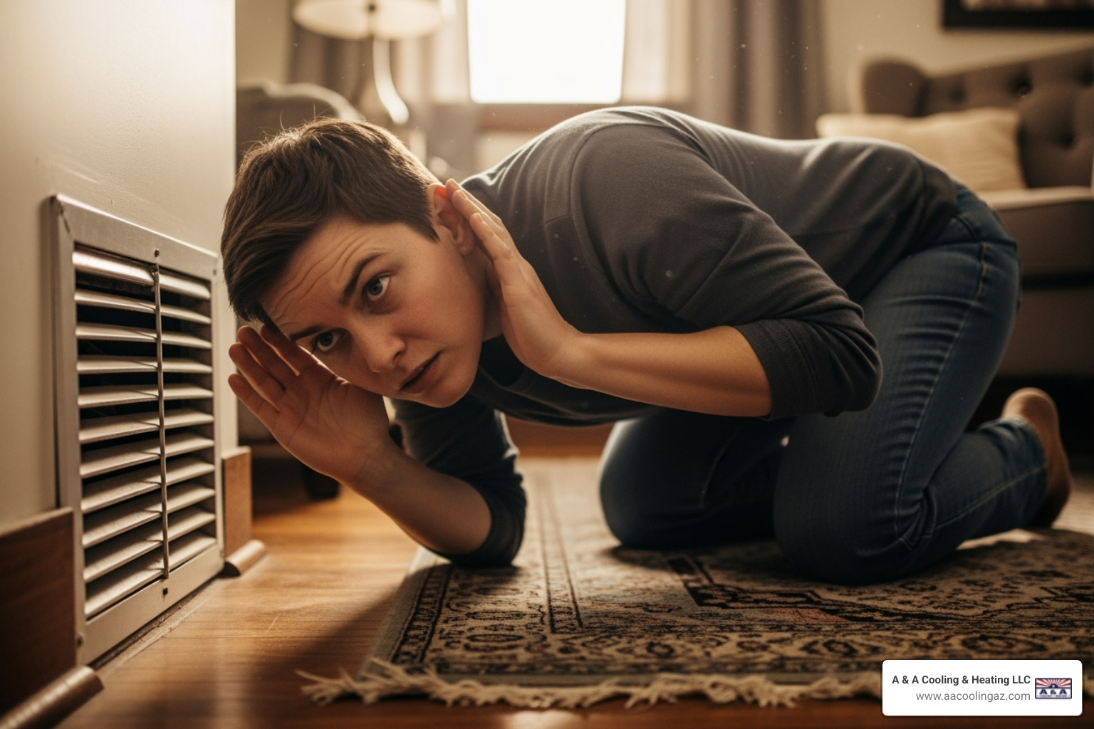 person listening to their furnace vents - furnace blower motor person listening to their furnace vents - furnace blower motor