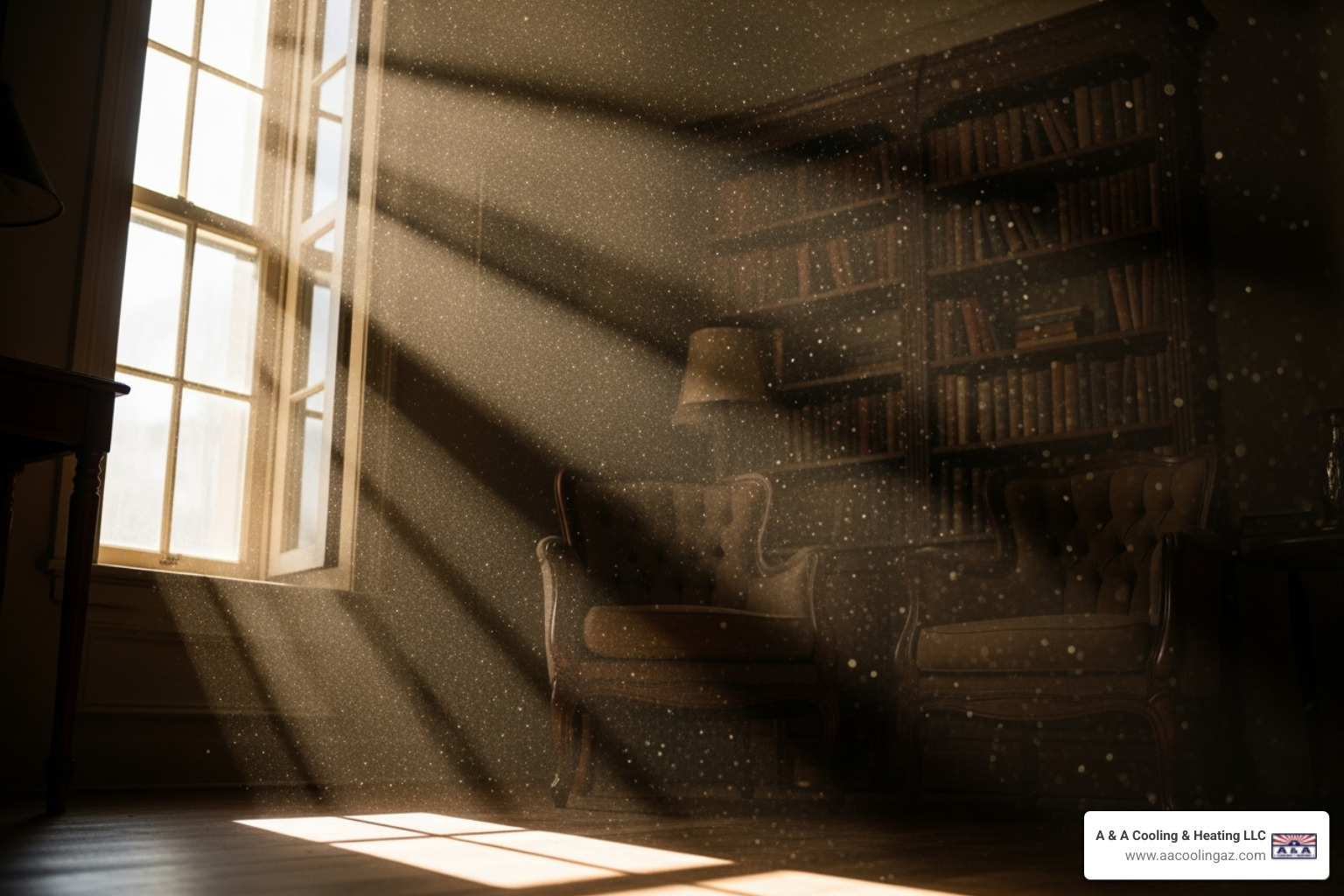 Image of dust particles visible in a sunbeam inside a home - indoor air quality chandler