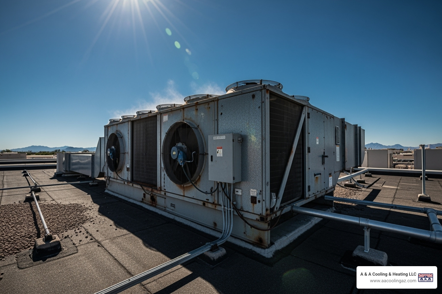 large rooftop HVAC unit under the intense Arizona sun - large building hvac scottsdale