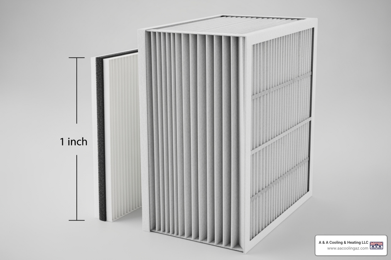 comparison of a thin 1-inch filter next to a thick 4-inch media filter - air filter contractor phoenix valley
