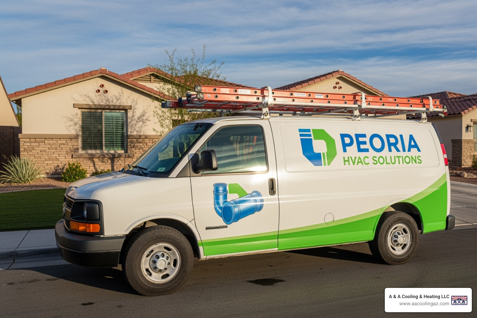professional technician's van with company branding - licensed heating contractor peoria