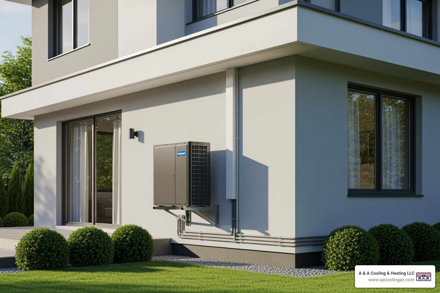Clean and professional installation of an outdoor mini-split unit on the side of a modern home - mini split air conditioner gilbert