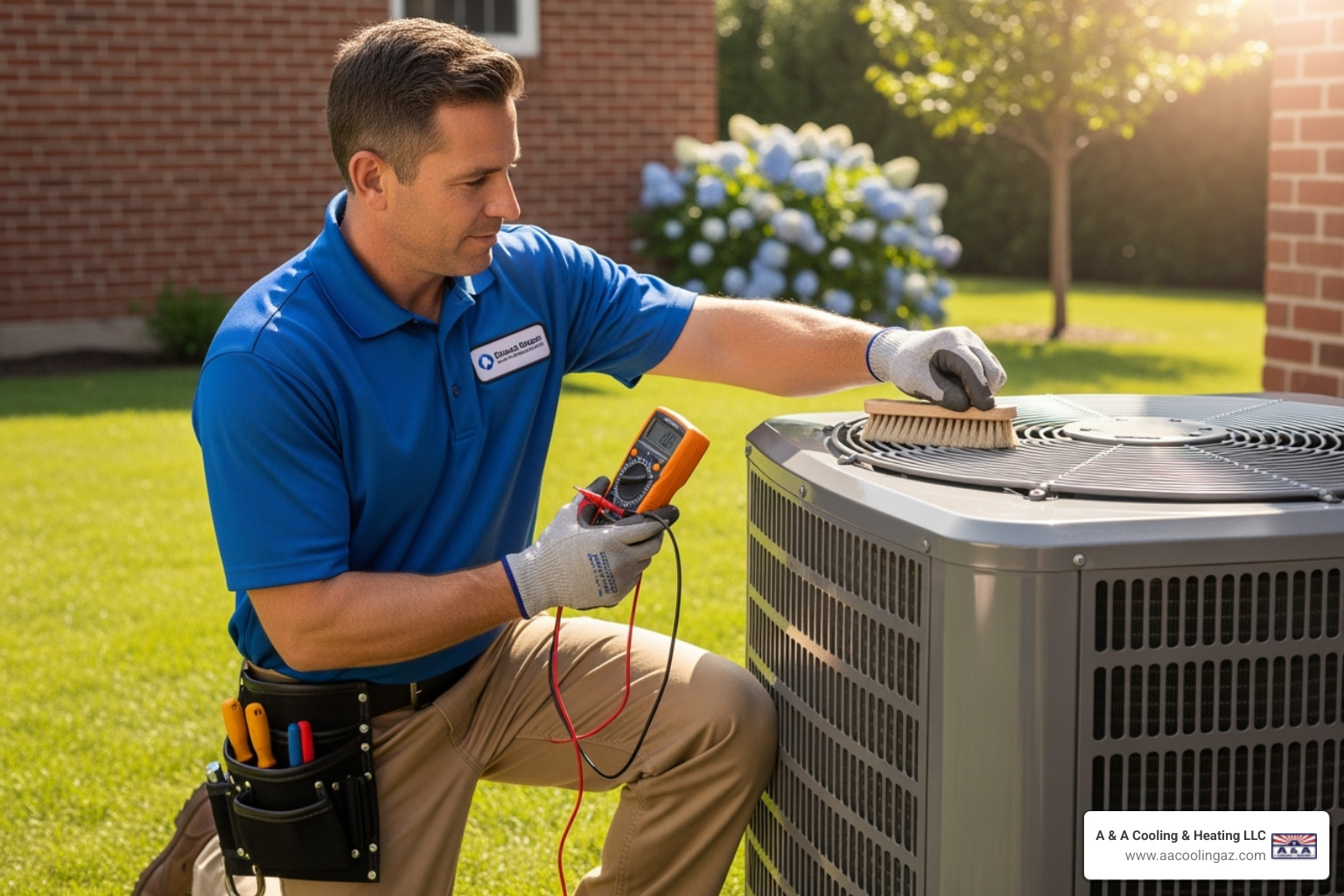 A professional HVAC technician performing routine maintenance on an outdoor AC unit, checking connections and cleaning components to ensure optimal performance - AC circuit board repair