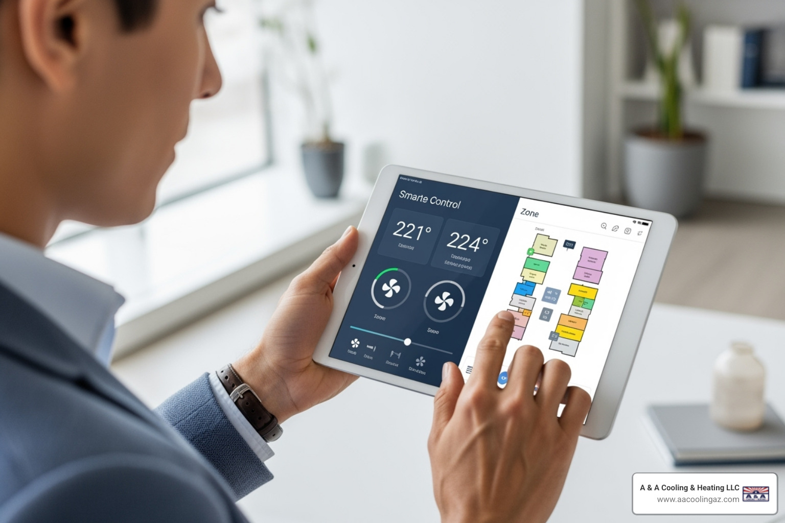 person using tablet to control climate system - Commercial heating solutions person using tablet to control climate system - Commercial heating solutions
